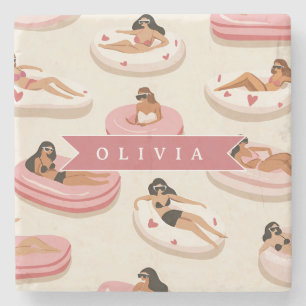 Porta-copo De Pedra Boia de Piscina Rosa Personalizada Estética de Ver
