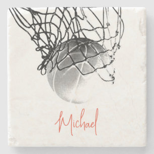 Porta-copo De Pedra Bola de Basquete Preta e Branca e libere o seu nom