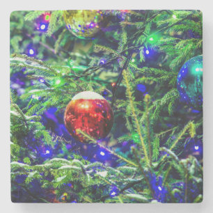 Porta-copo De Pedra Bola Vermelha de Árvore de Natal Verde