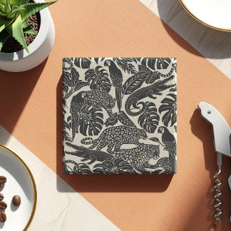 Porta-copo De Pedra Bold Black and Cream Tropical Jungle Animals 