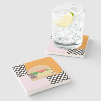 Porta-copo De Pedra Bold Burger Checkered Pink Orange Black