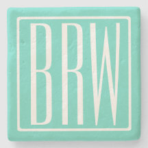 Bold Modern 3 Iniciais Monograma | Branco Em Aqua