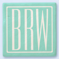 Bold Modern 3 Iniciais Monograma | Branco Em Aqua