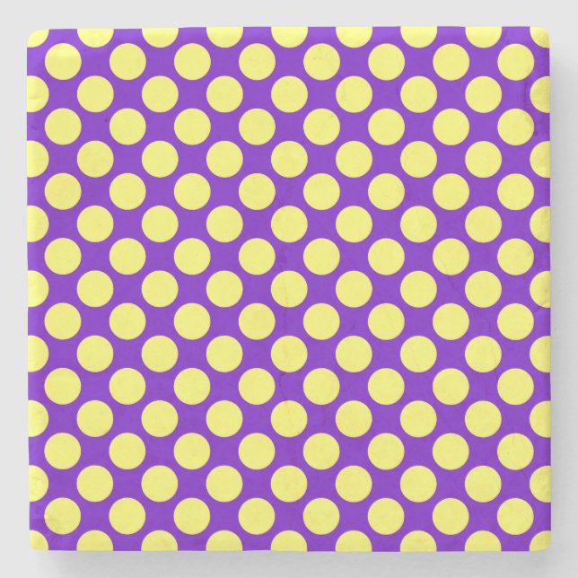 Porta-copo De Pedra Bolinhas amarelas com STaylor de fundo roxo (Frente)