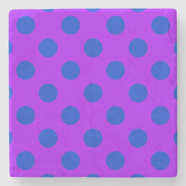 Porta-copo De Pedra Bolinhas azuis em roxo (Frente)