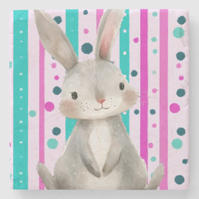 Porta-copo De Pedra Bolinhas Bunny Delight (Frente)