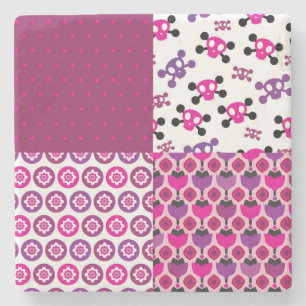 Porta-copo De Pedra Bolinhas retros do crânio da flor