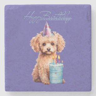 Porta-copo De Pedra Bolo de Aniversário de Cachorrinho Toy Poodle Fofo
