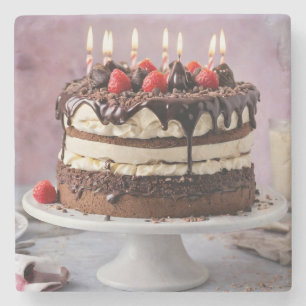 Porta-copo De Pedra Bolo De Aniversário De Chocolate Com Morangos,