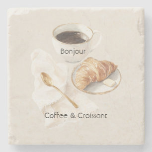 Porta-copo De Pedra Bom dia Croissant & Café  