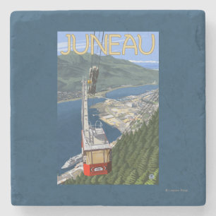 Porta-copo De Pedra Bonde sobre poster das viagens vintage de Juneau,