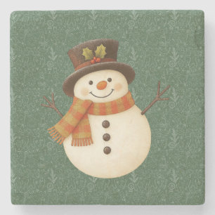 Porta-copo De Pedra Boneco de neve rústico verde vintage fofo