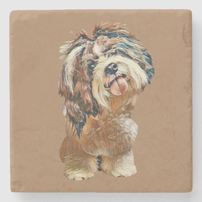 Porta-copo De Pedra Bonita Porta copos Shih Tzu Marble, Pintada (Frente)