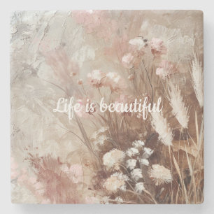 Porta-copo De Pedra Bonito Beige Blush Pink Boho Floral