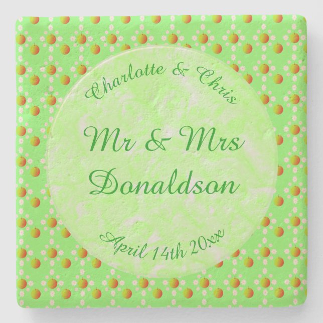 Porta-copo De Pedra Bonito Casamento de primavera Maçã florescer e Maç (Frente)