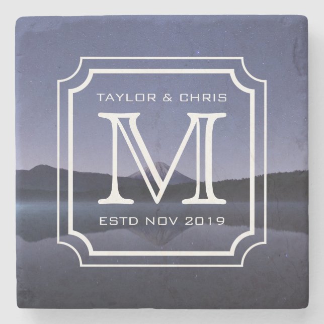 Porta-copo De Pedra Bonito Monograma Linda Paisagem Simples (Frente)