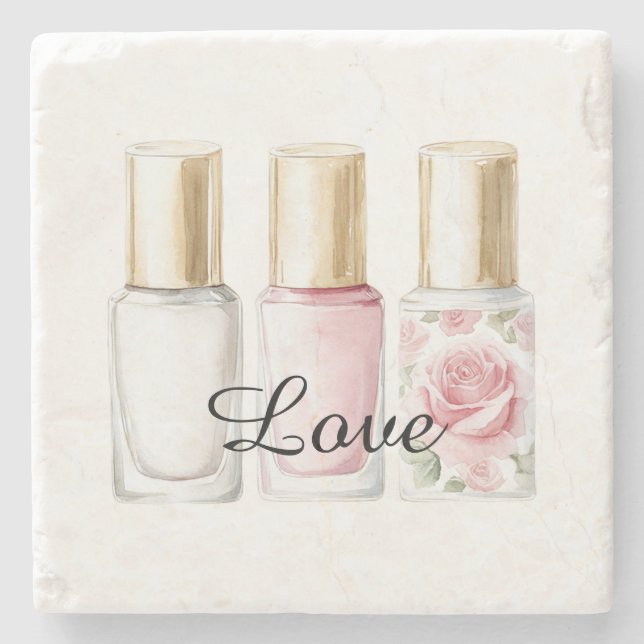 Porta-copo De Pedra Bonito Rosa Blush Pink Nail Floral Polonês (Frente)