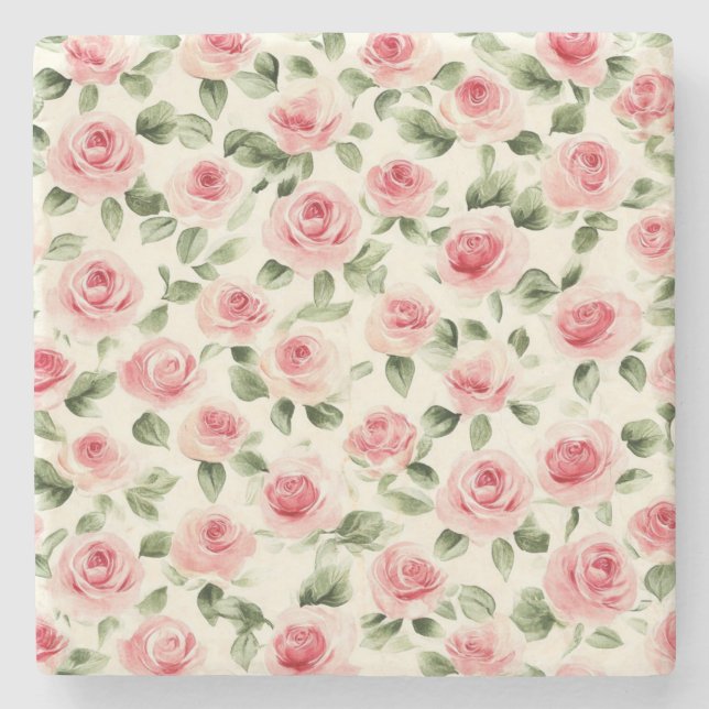 Porta-copo De Pedra Bonito Rosas Rosa Floral (Frente)