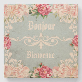 Porta-copo De Pedra Bonjour Romântico decorativo floral francês Vintag