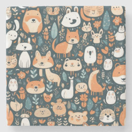 Porta-copo De Pedra Bons animais divertem-se com decor design verde