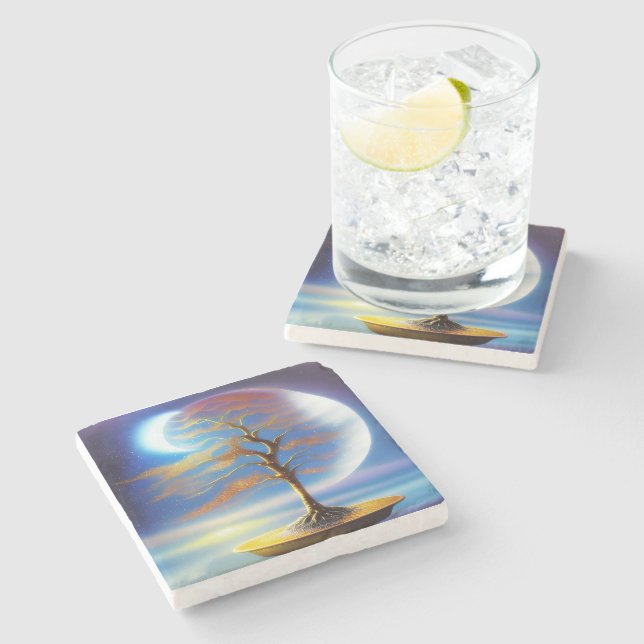 Porta-copo De Pedra bonsai paisagem lunar  (Lateral)