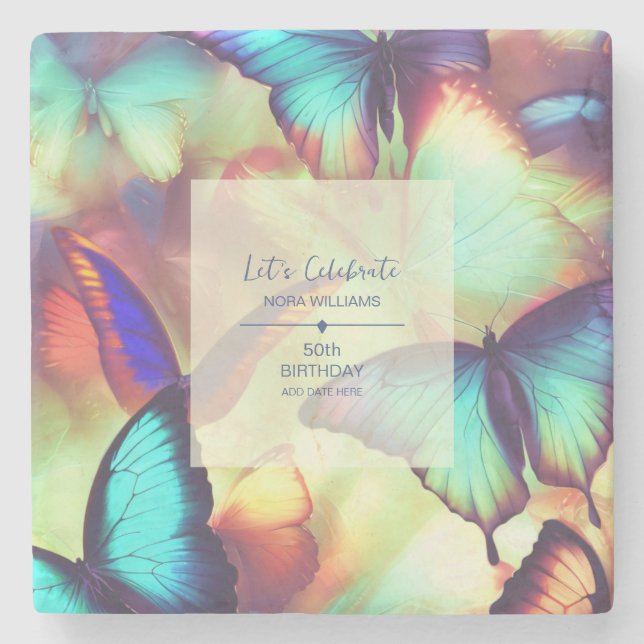 Porta-copo De Pedra Borboleta Birthday (Frente)