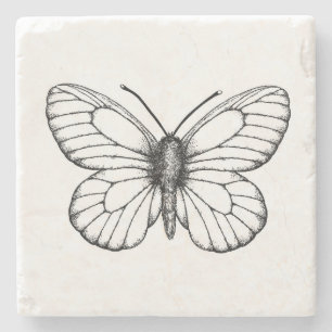 Porta-copo De Pedra Borboleta branca de veado negro