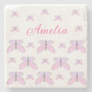 Porta-copo De Pedra Borboleta brilho roxo rosa adicionar texto letra n