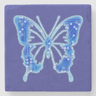 Porta-copo De Pedra Borboleta digital azul, personalizar fundo