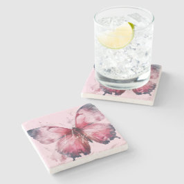 Porta-copo De Pedra Borboleta Rosa Esperança Inspiradora