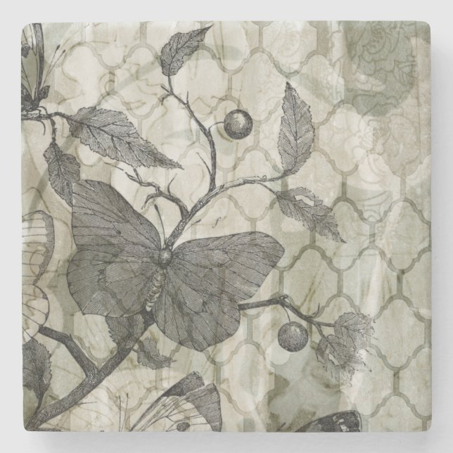 Porta-copo De Pedra Borboletas árabes I (Frente)