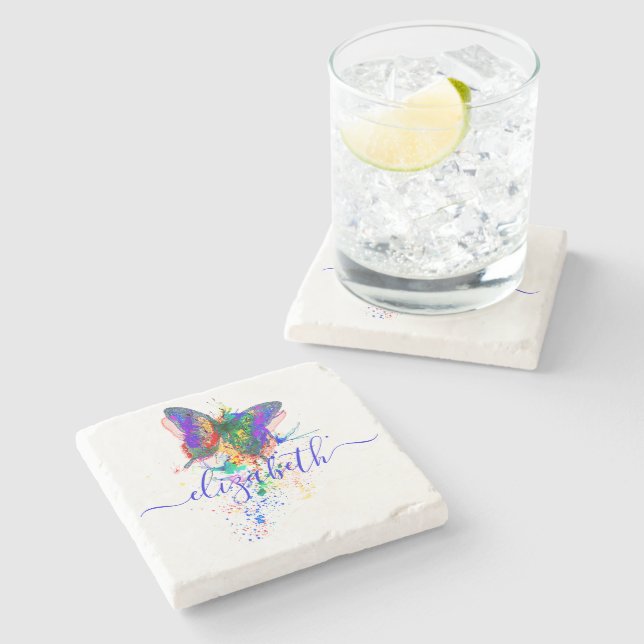 Porta-copo De Pedra Borrifo de borboleta personalizado (Lateral)