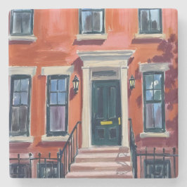 Porta-copo De Pedra Boston Brownstones Massachusetts Aquarela