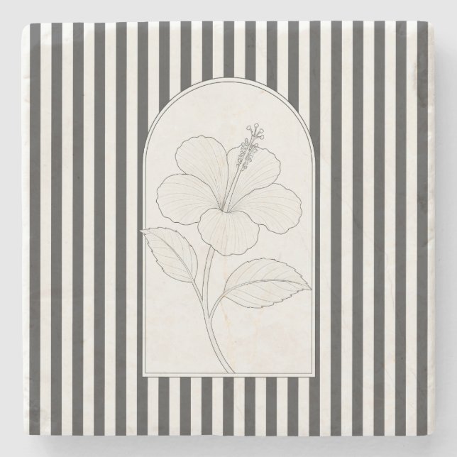 Porta-copo De Pedra Botânica da Flor Elegante de Hibiscus (Frente)