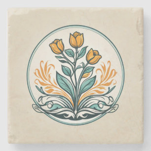 Porta-copo De Pedra Botão Floral Laranja