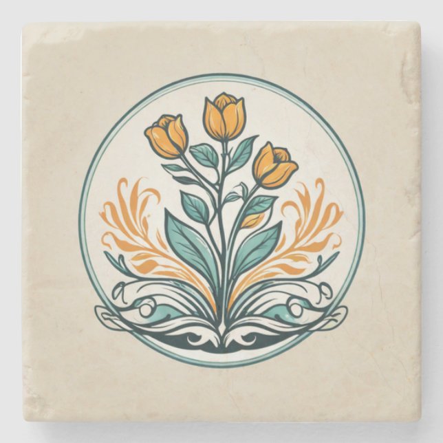 Porta-copo De Pedra Botão Floral Laranja (Frente)