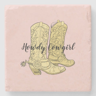 Porta-copo De Pedra Botas de Cowgirl Rosa Amarelo
