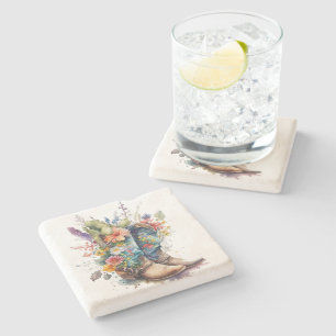 Porta-copo De Pedra Botas e Flores Coloridas