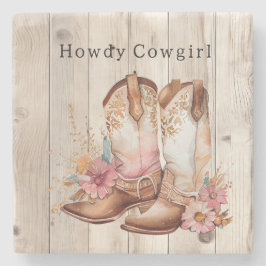 Porta-copo De Pedra Botas Florais de Cowgirl Marfim Falso Madeira Pers