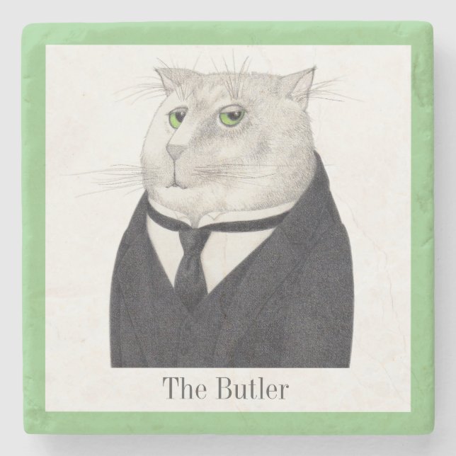 Porta-copo De Pedra BOTLER CAT Marble Stone Porta copos + Texto (Frente)