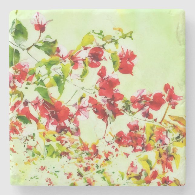 Porta-copo De Pedra Bougainvillea Tropical Art Flower Marble (Frente)