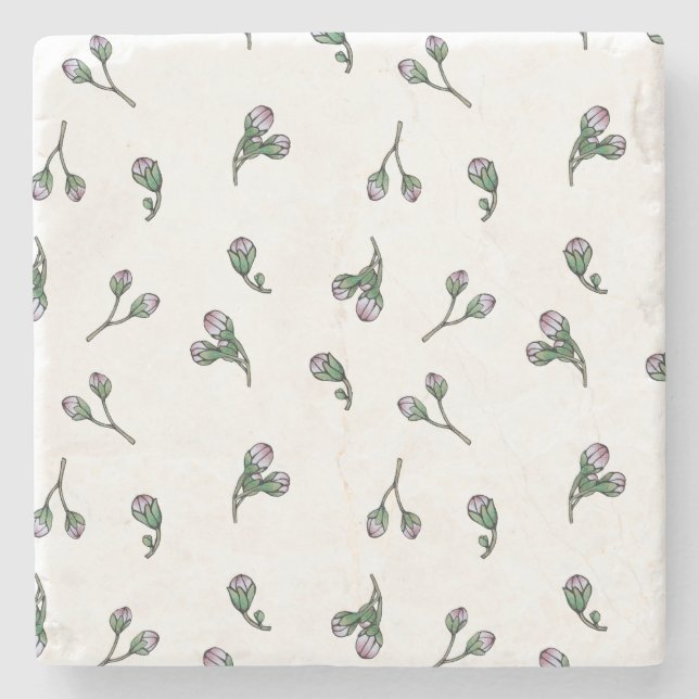 Porta-copo De Pedra Bourgeon de Fleur - Rose et vert - Motif floral (Frente)