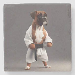 Porta-copo De Pedra Boxer Dog Play Karate, Boxer Dog Karate Player