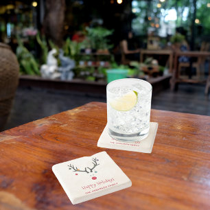 Porta-copo De Pedra Branca de renas engraçadas modernas do Natal