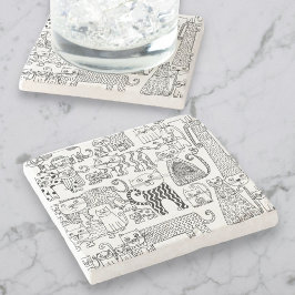 Porta-copo De Pedra Brancos e Gatinhos Brancos e Pretos Modernos