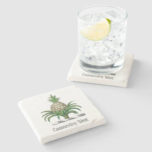 Porta-copo De Pedra Brasão de Armas Crest Pineapple Heráldico Préppy