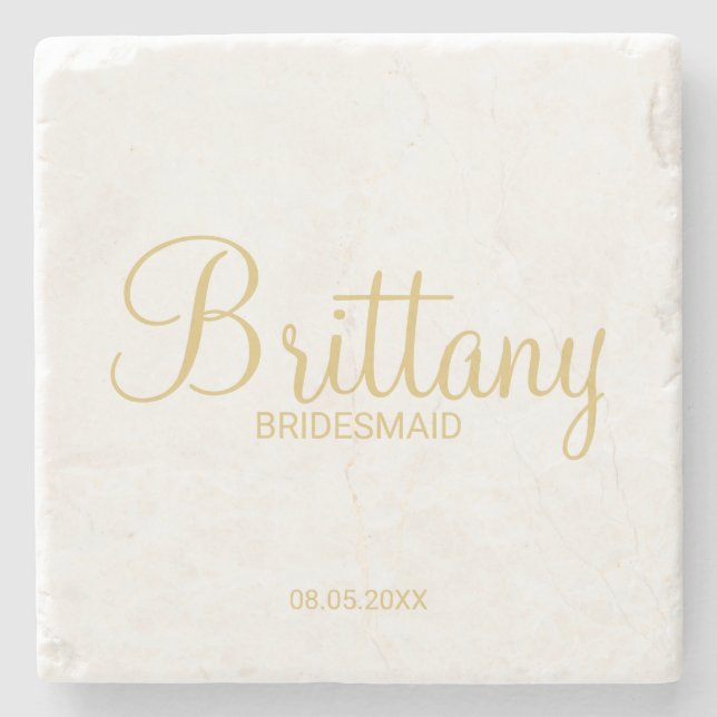 Porta-copo De Pedra Bridesmaids Personalizados de Script Dourado Moder (Frente)