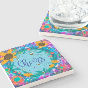 Porta-copo De Pedra Brincadeiras Floral Whimsical Bumblebee