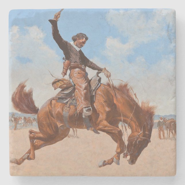 Porta-copo De Pedra Bronco Buster (por Frederic Remington) (Frente)