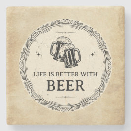 Porta-copo De Pedra Brown and Black Vintage Beer Bar Business Coaster